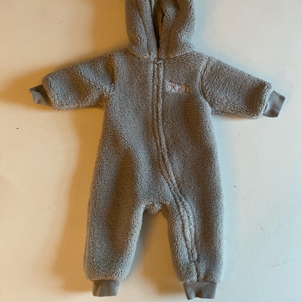 Kith Kids One-Piece Sherpa Hooded Jumpsuit in Light Gray